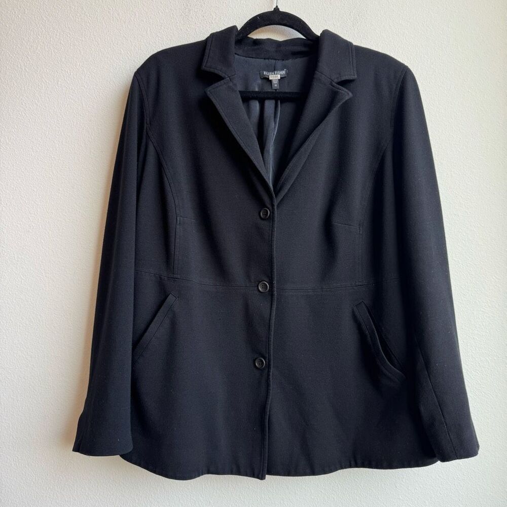 Eileen Fisher Black Stretchy Three Button Blazer Office Career Wear Size 1X